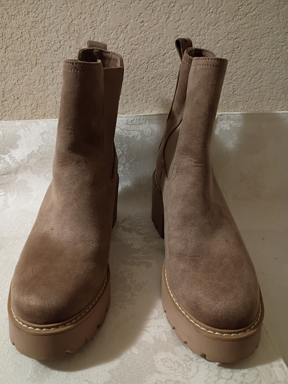 Dolce Vita Taupe Suede Platform Chelsea Ankle Boots